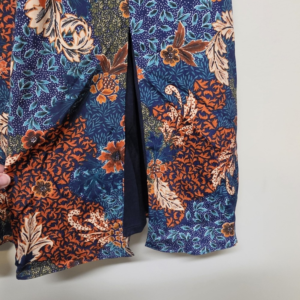 Julia Jordan Women's Navy‎ Fall Floral Puff Sleeve Midi Dress Tie Neck Sz 14 - Picture 7 of 14
